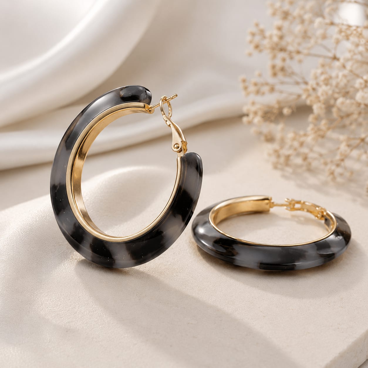 Midnight Marble Hoop Earrings