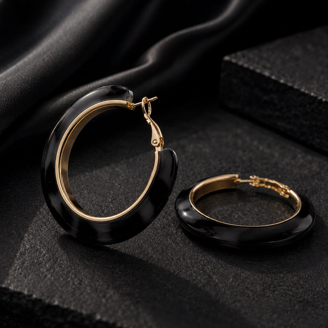 Midnight Marble Hoop Earrings