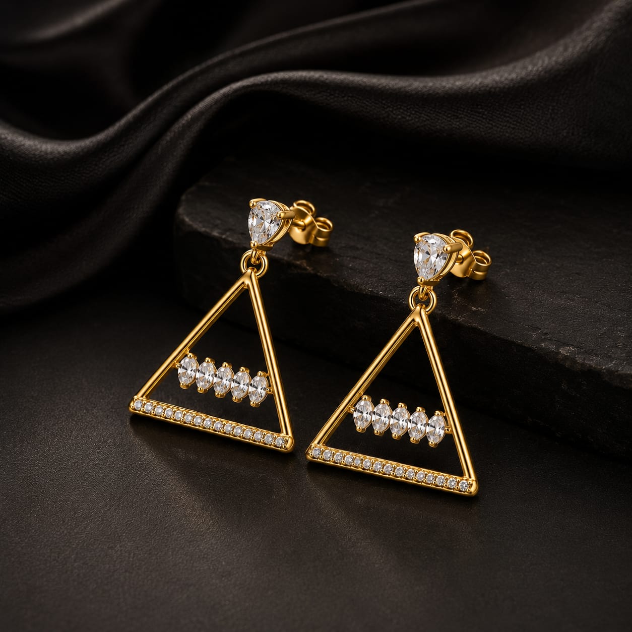 Golden Triangle Crystal Drop Earrings