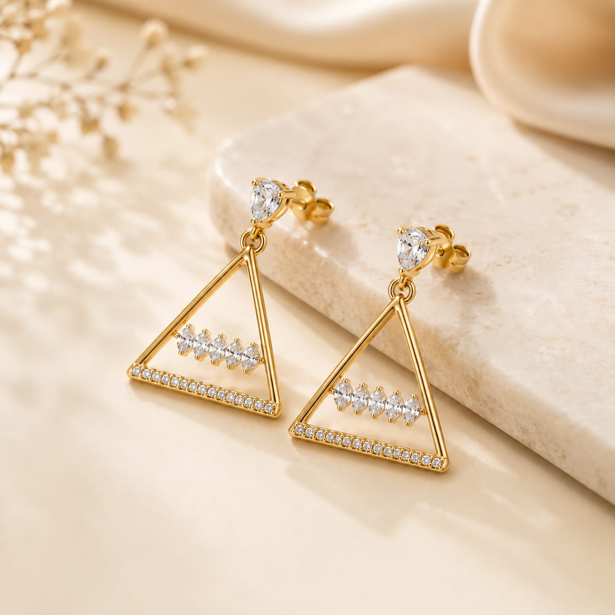 Golden Triangle Crystal Drop Earrings