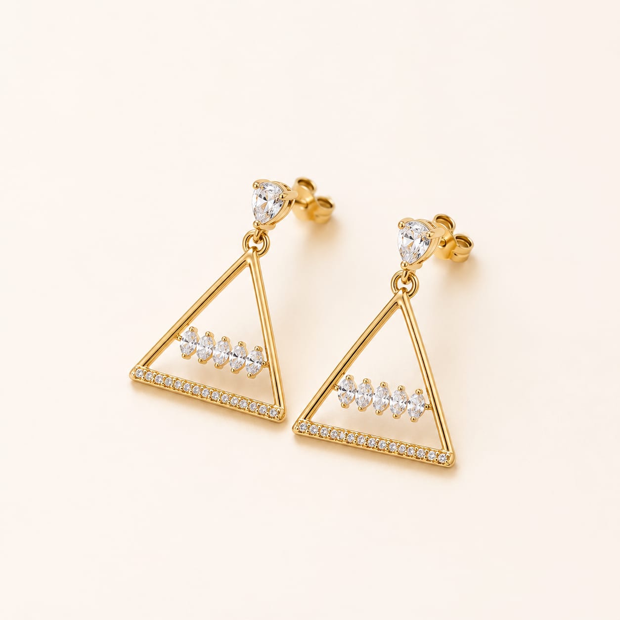 Golden Triangle Crystal Drop Earrings