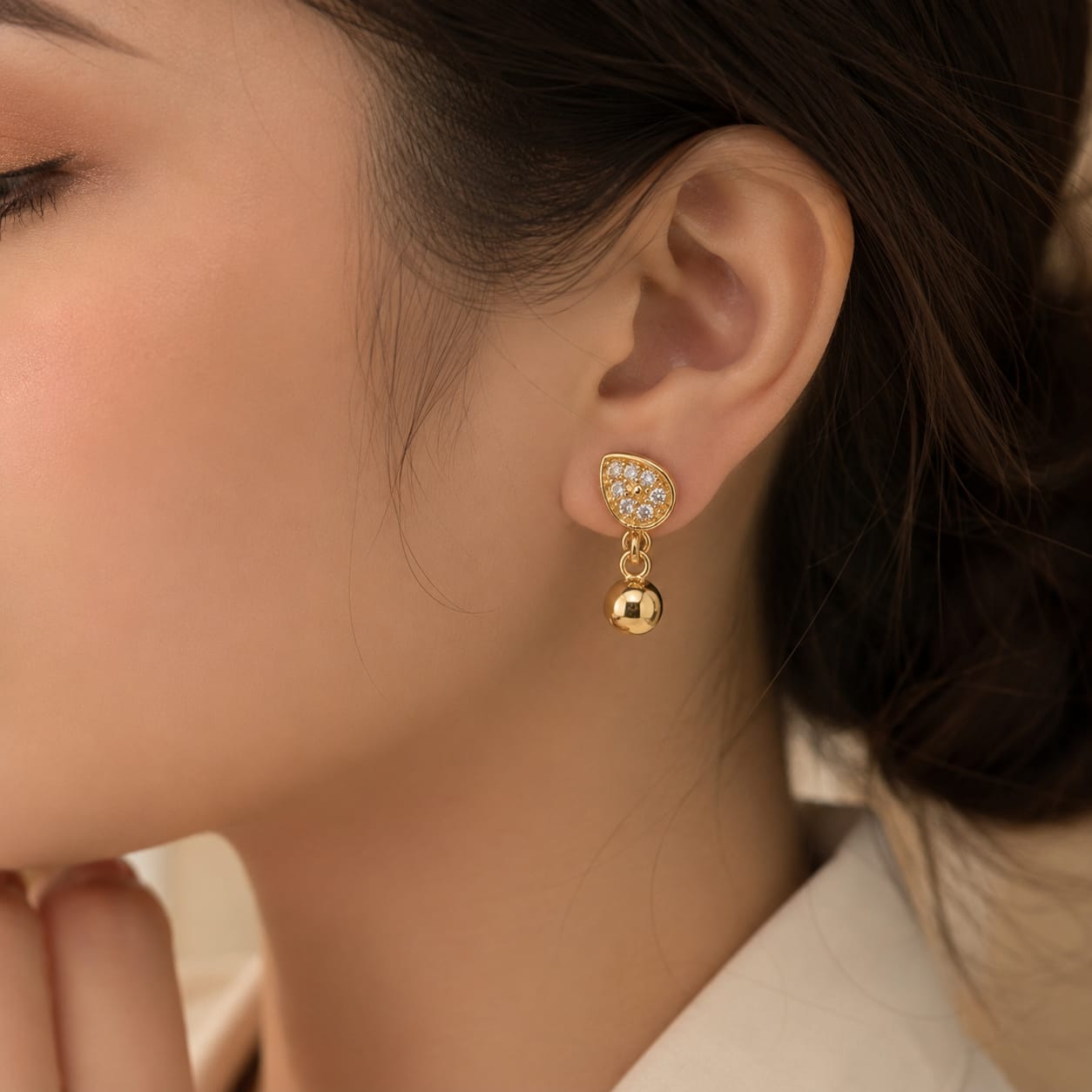 Golden Teardrop Crystal Charm Earrings