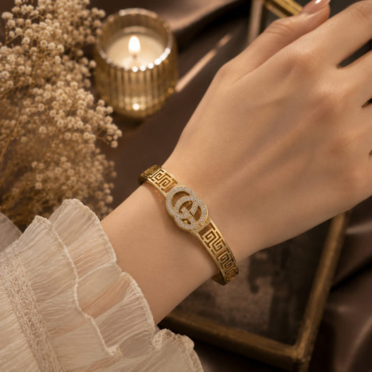 Gold Plated Double G Crystal Cuff&nbsp; Bracelet