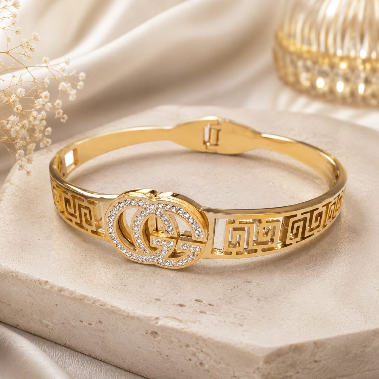 Gold Plated Double G Crystal Cuff&nbsp; Bracelet
