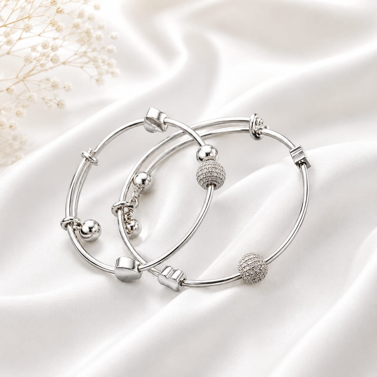 Elegant Silver Charm Bangle Bracelet