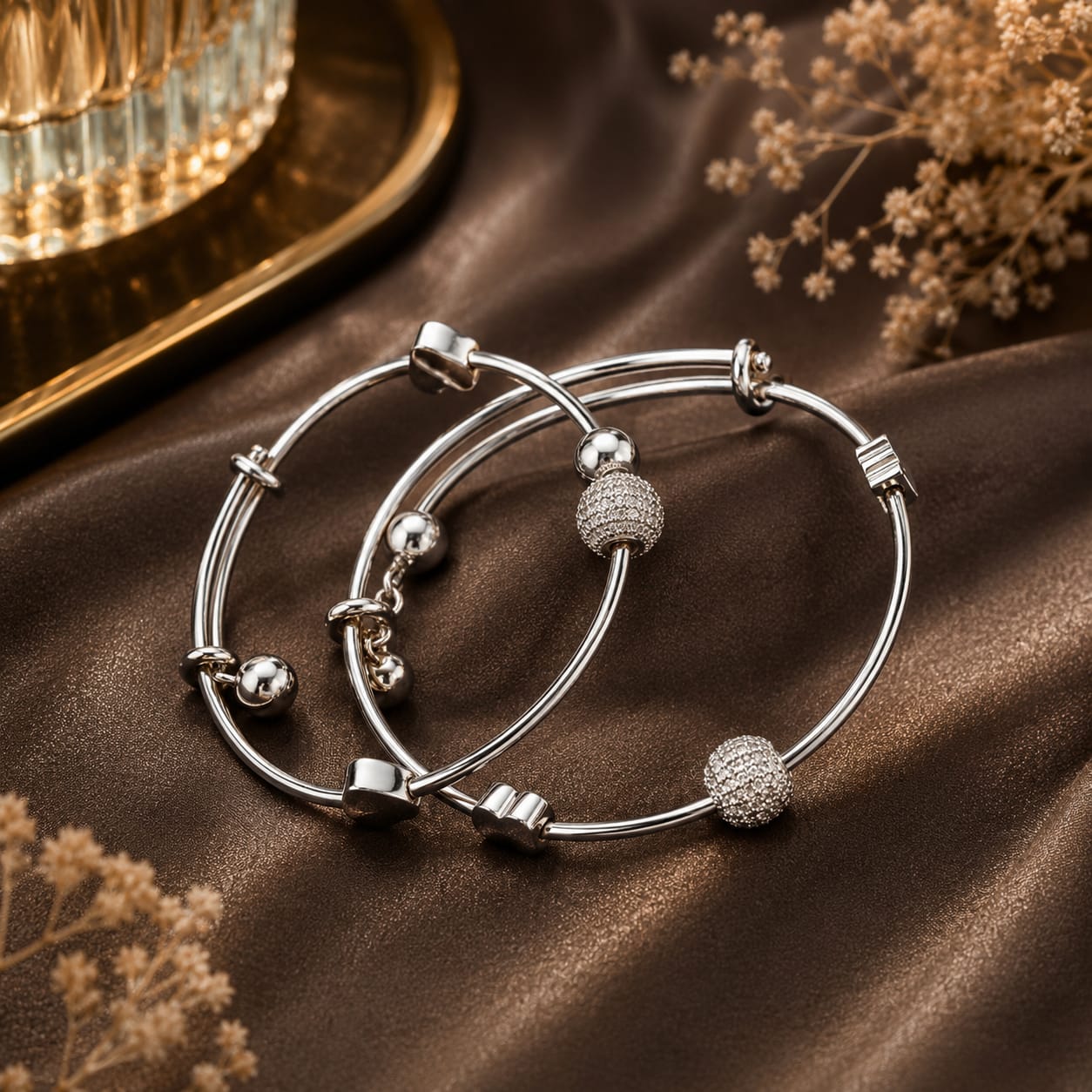 Elegant Silver Charm Bangle Bracelet