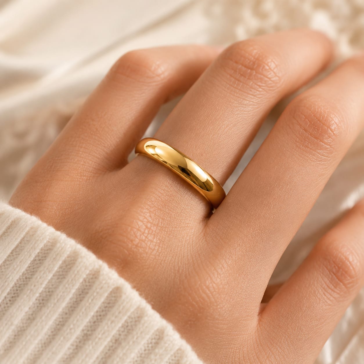 Classic Gold Plated Dome Band – Minimalist Unisex Polished Ring