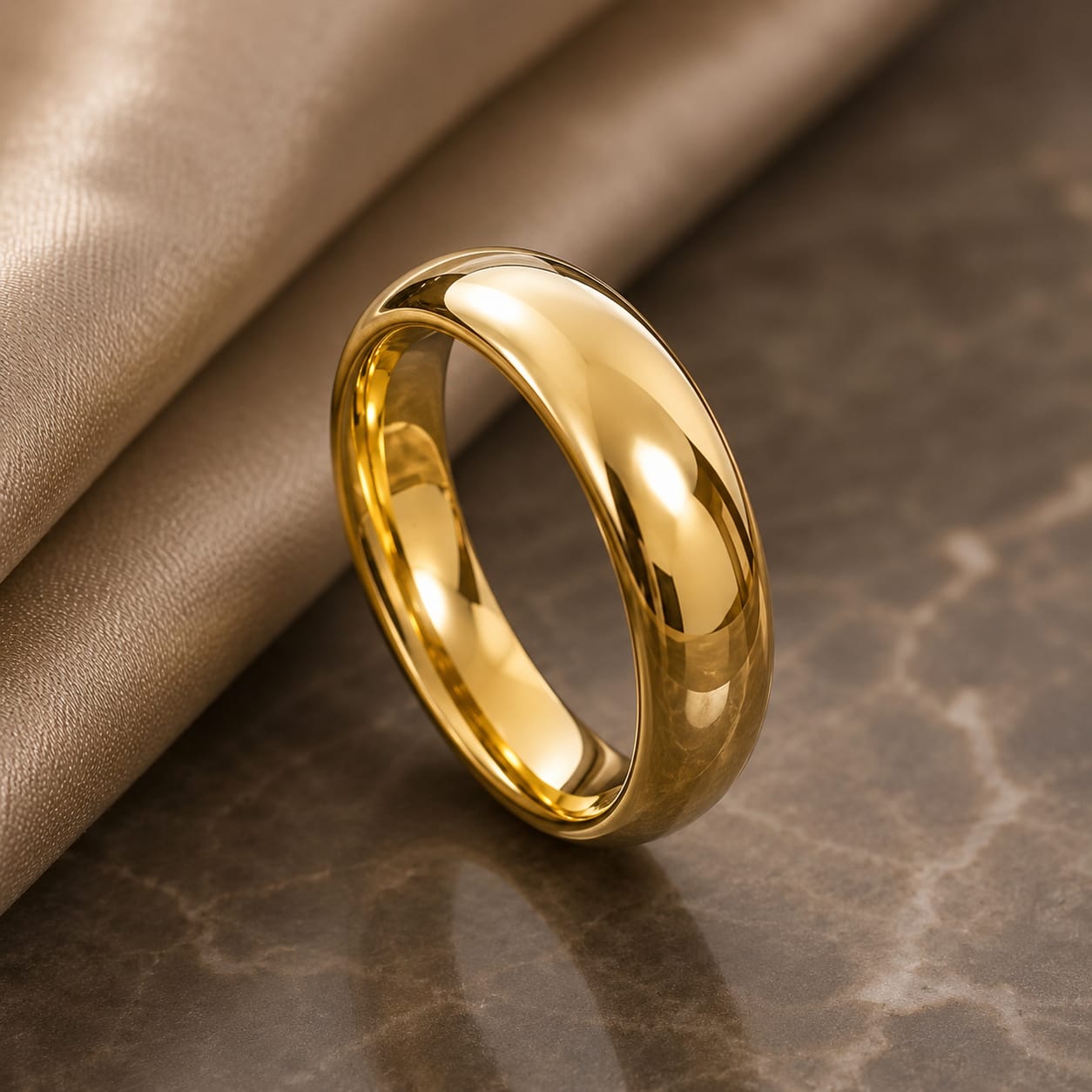 Classic Gold Plated Dome Band – Minimalist Unisex Polished Ring