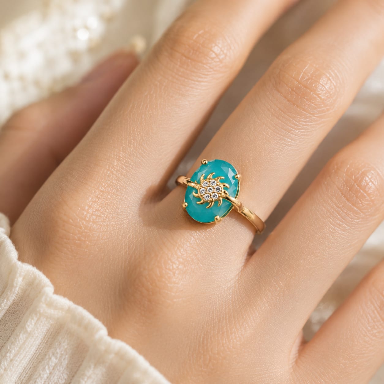 Turquoise Sun Crystal Gold Ring