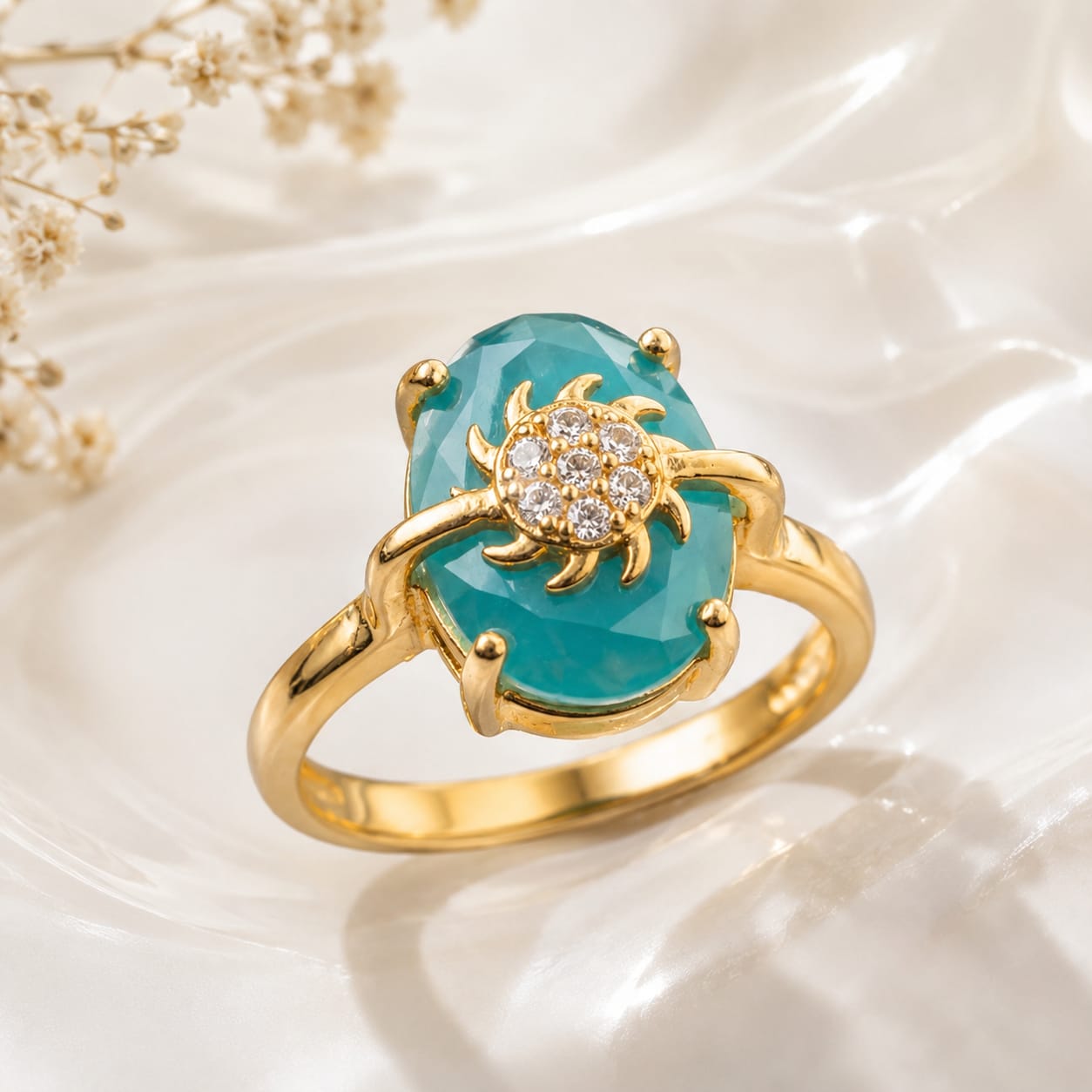 Turquoise Sun Crystal Gold Ring