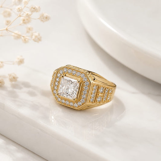 Royal Square Crystal Gold Statement Ring
