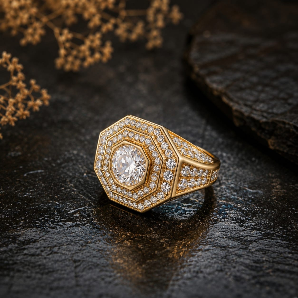 Royal Hexagon Diamond Statement Ring