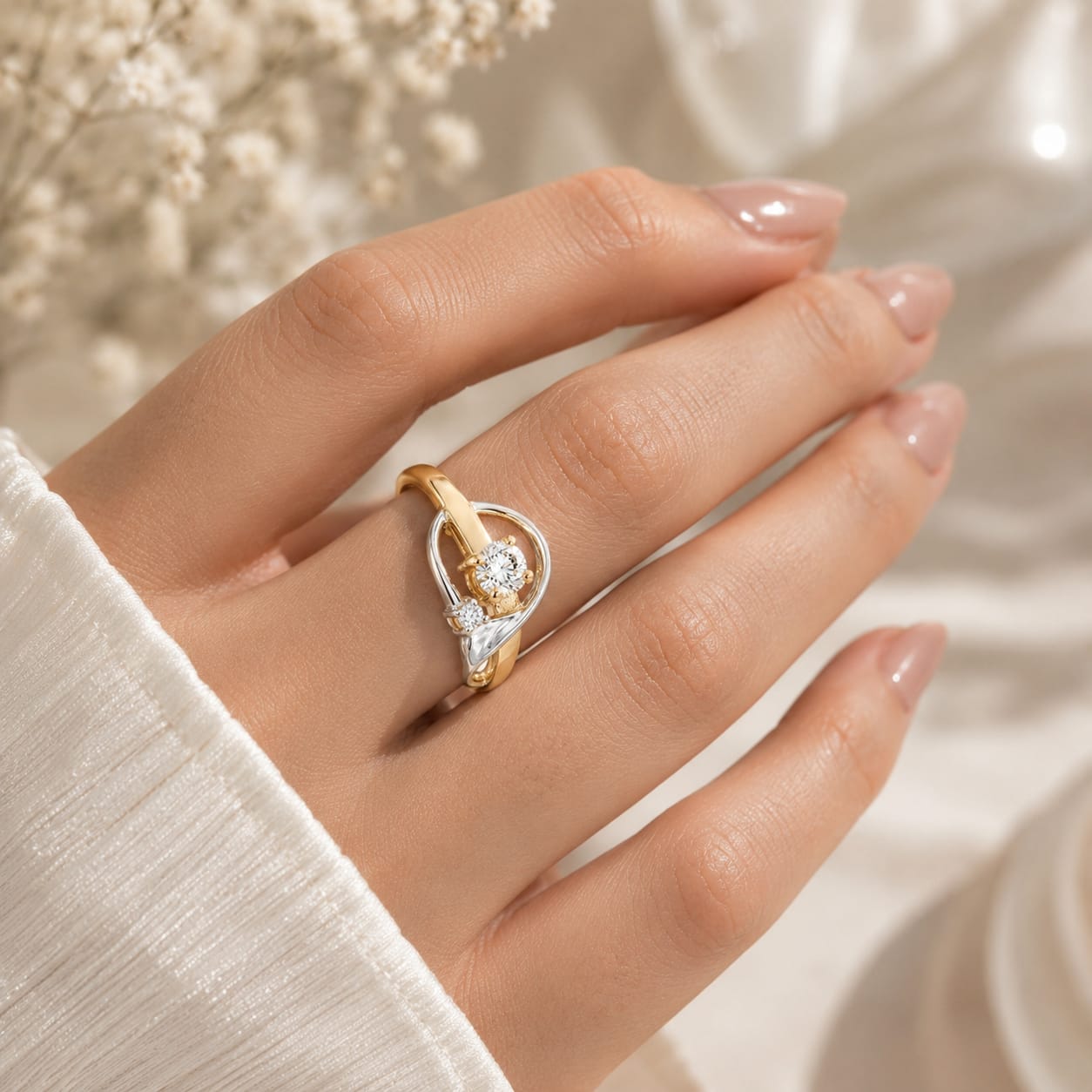 Elegant Dual-Tone Heart Crystal Ring