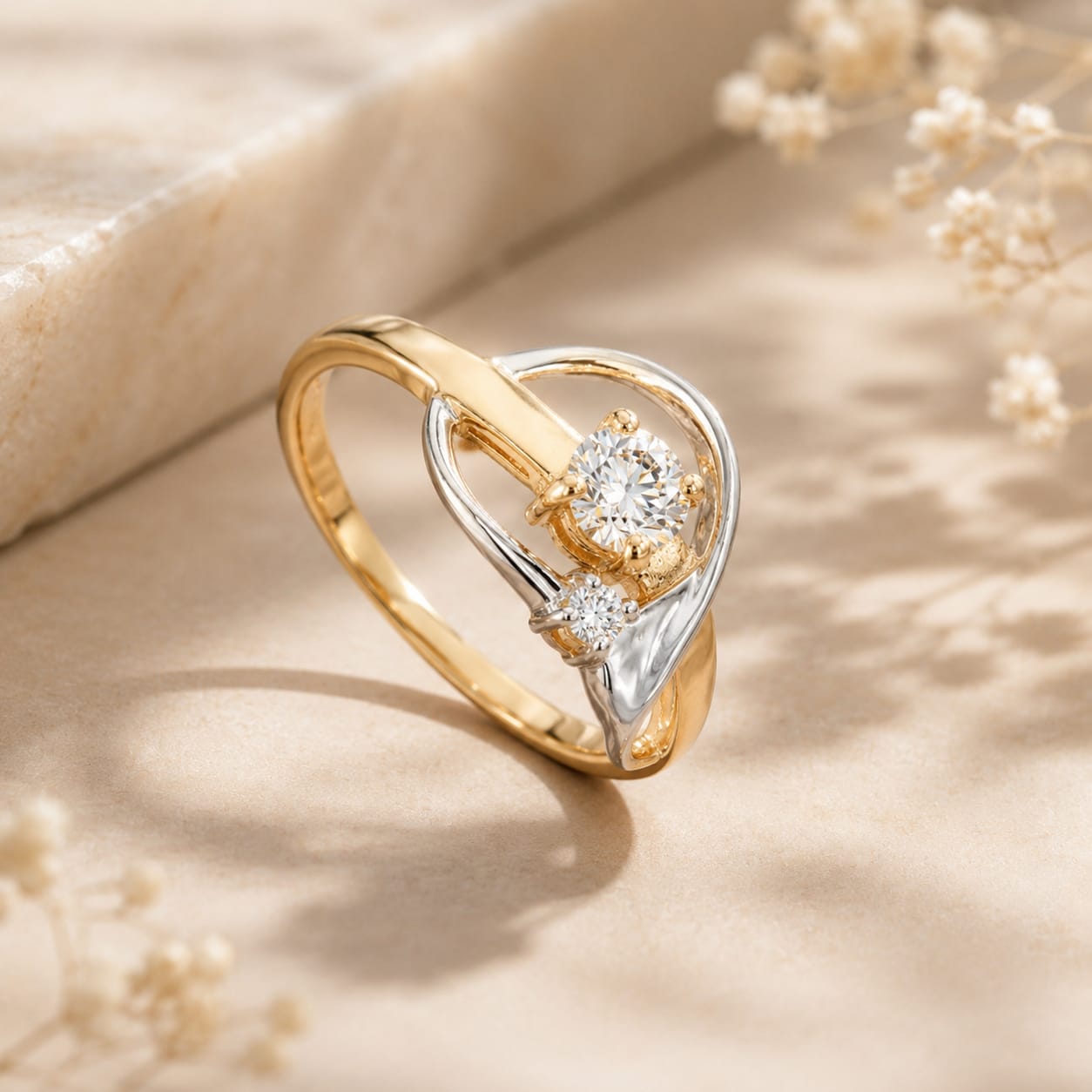Elegant Dual-Tone Heart Crystal Ring