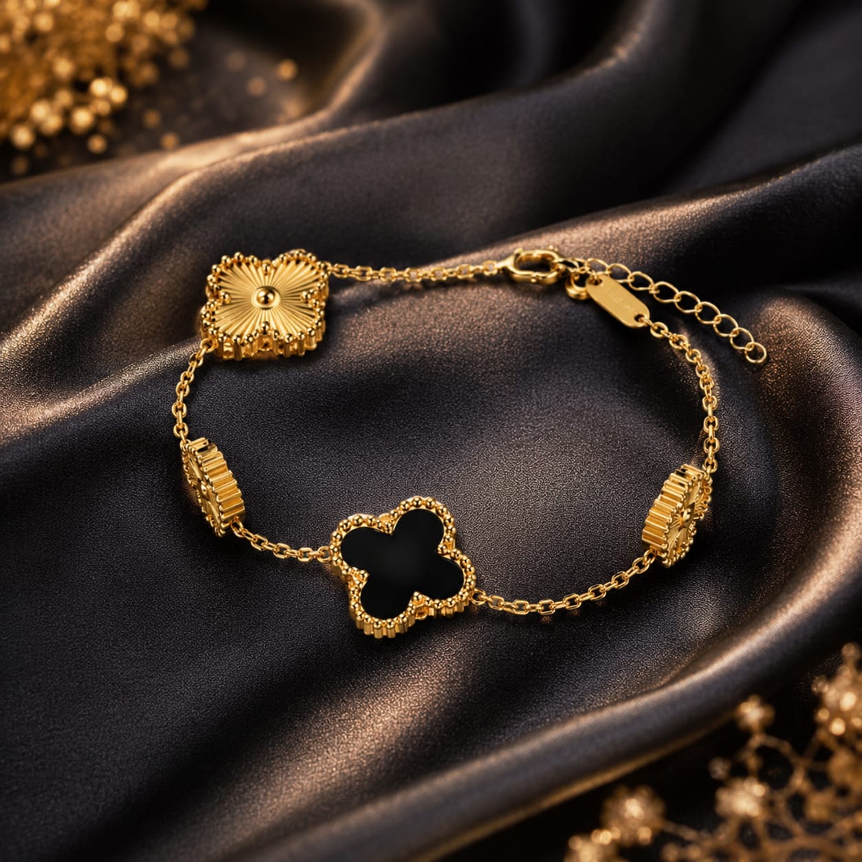 Gold Plated Clover Charm Chain Bracelet