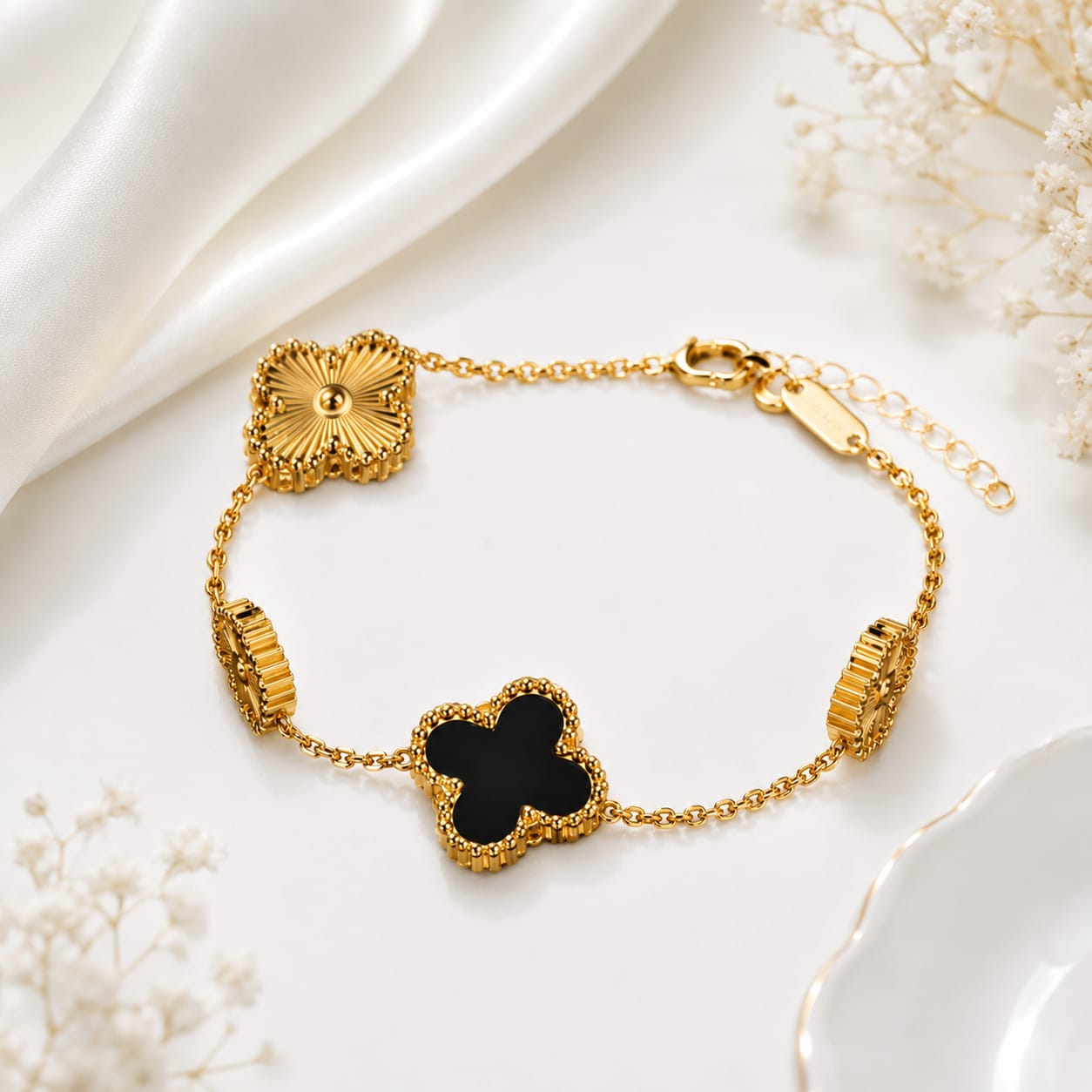 Gold Plated Clover Charm Chain Bracelet