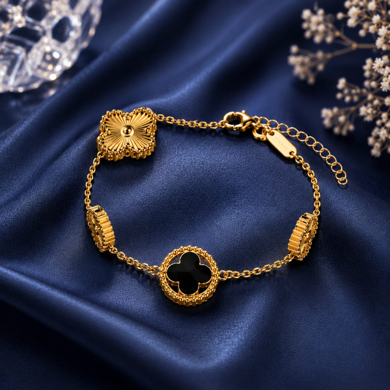 Gold Plated Clover Charm Chain Bracelet