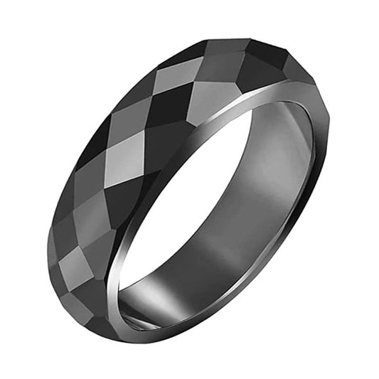 Men’s Geometric Faceted Hematite Ring – Non-Magnetic Grey Stone Minimalist Band