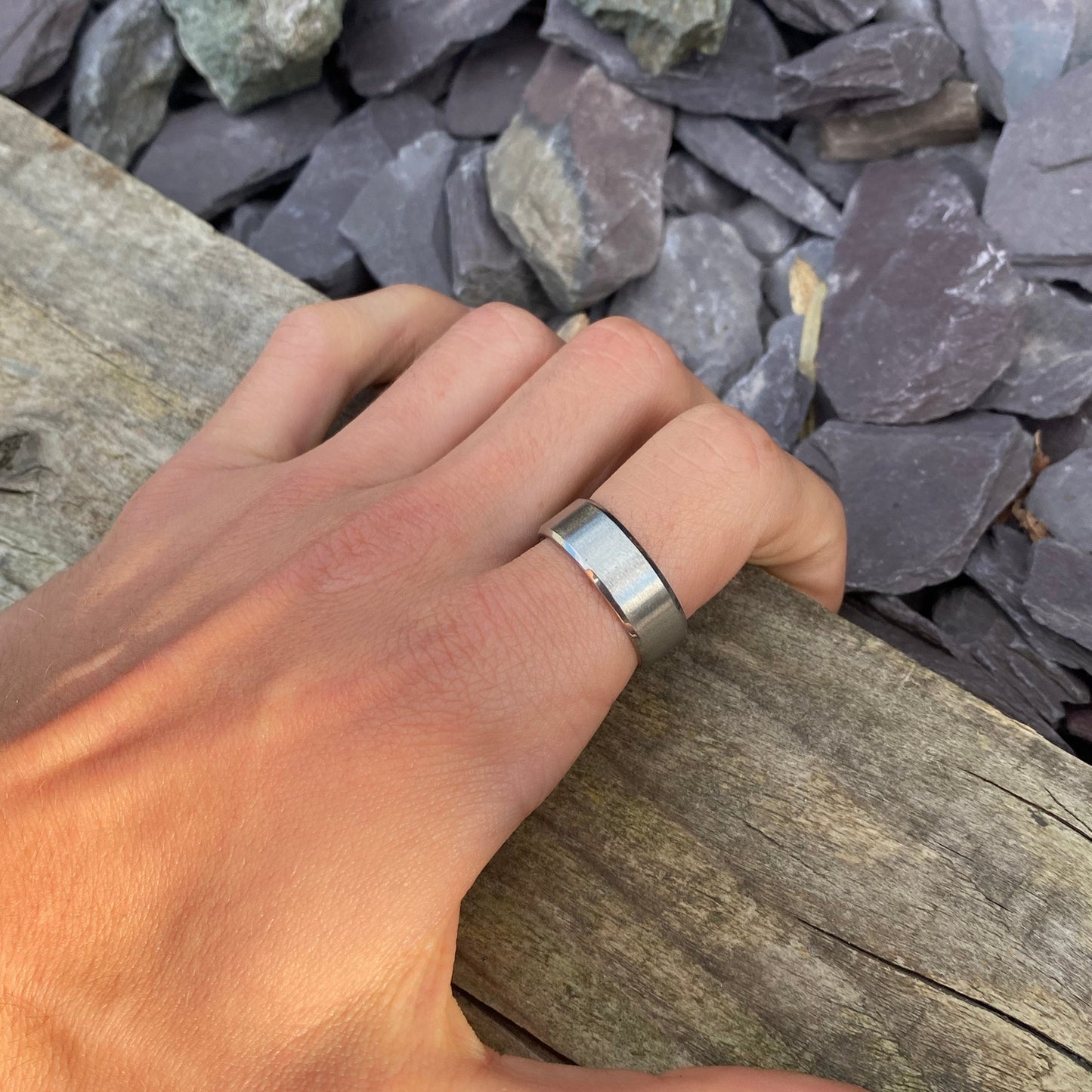 Men’s Brushed Silver Flat Band – Minimalist Matte Ring