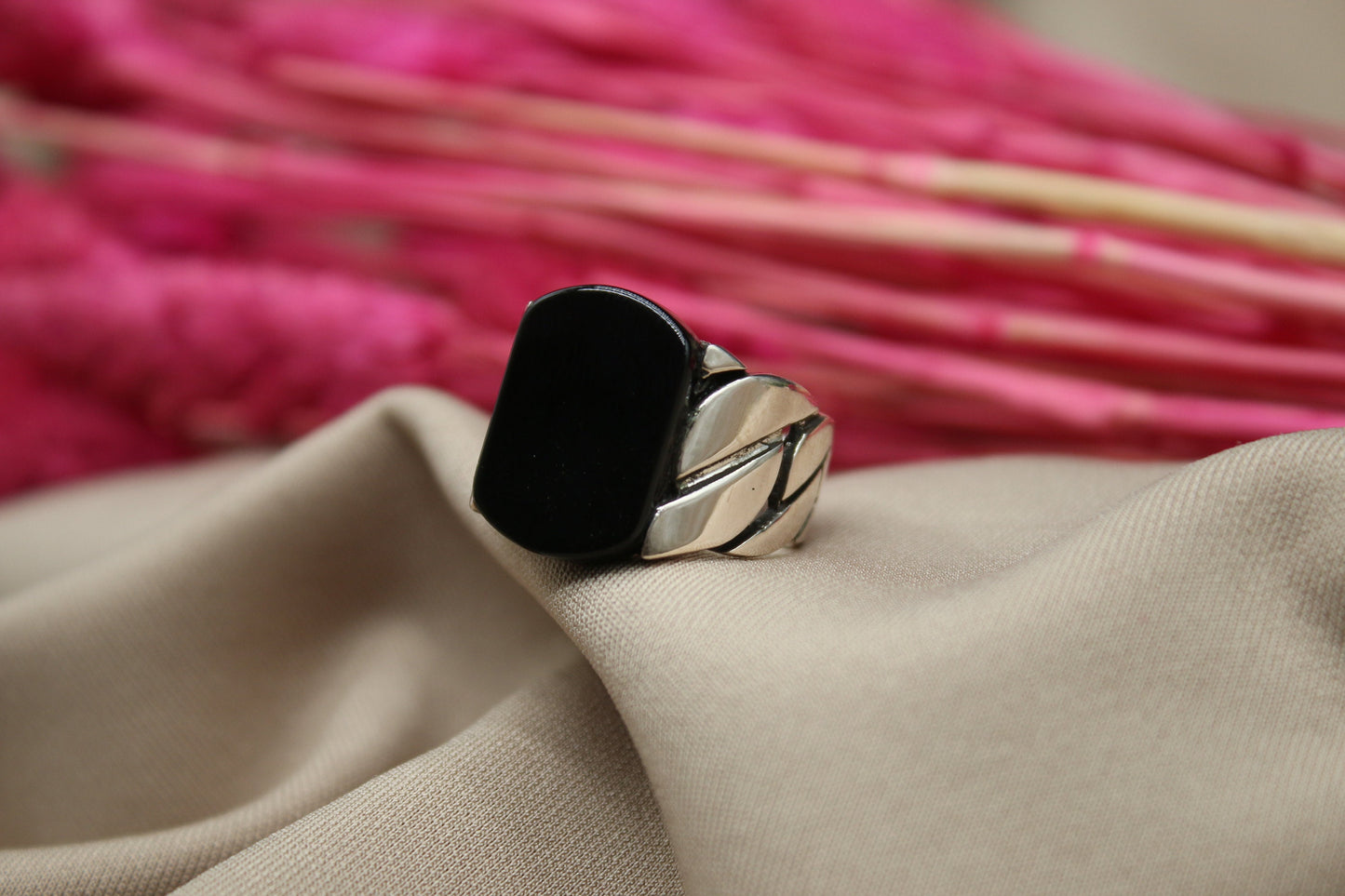 The Onyx Sovereign – Men’s Cuban Link Sterling Silver Signet Ring