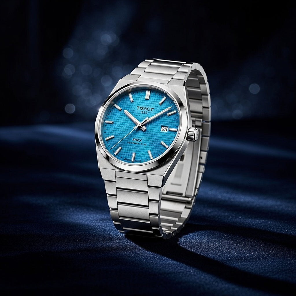 Luxury Ice Blue Textured Dial Stainless Steel Watch – Modern Automatic Style