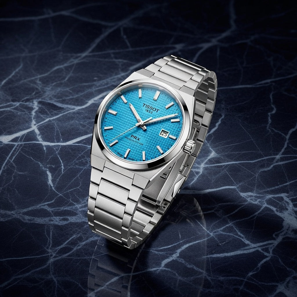 Luxury Ice Blue Textured Dial Stainless Steel Watch – Modern Automatic Style