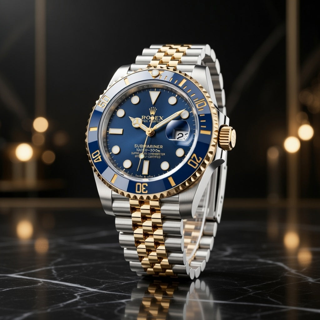 Luxury Two-Tone Automatic Dive Watch – Blue Dial & Gold Bezel