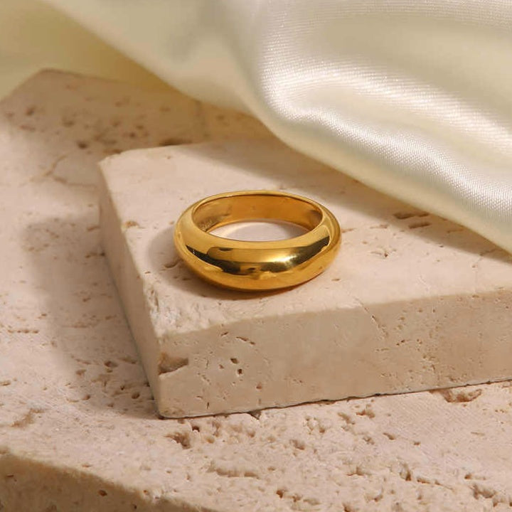 Classic Gold Plated Dome Band – Minimalist Unisex Polished Ring