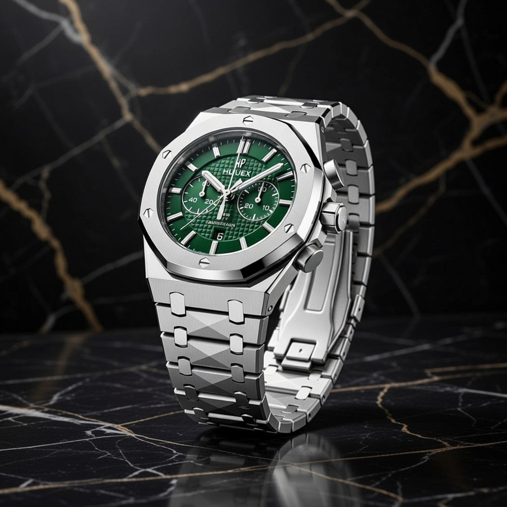 Luxury Green Chronograph Stainless Steel Watch – Bold Sports Edition