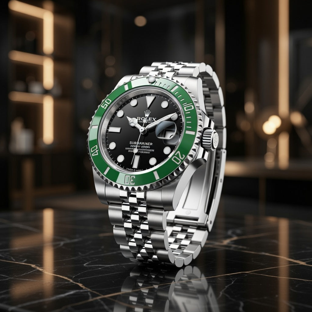 Rolex Luxury Sports Watch – Green Bezel Stainless Steel Edition
