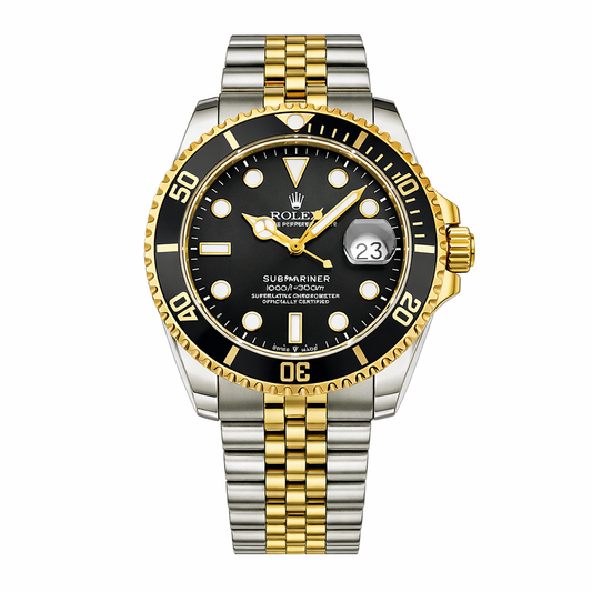 Luxury Two-Tone Automatic Dive Watch – Black Dial with Date Magnifier