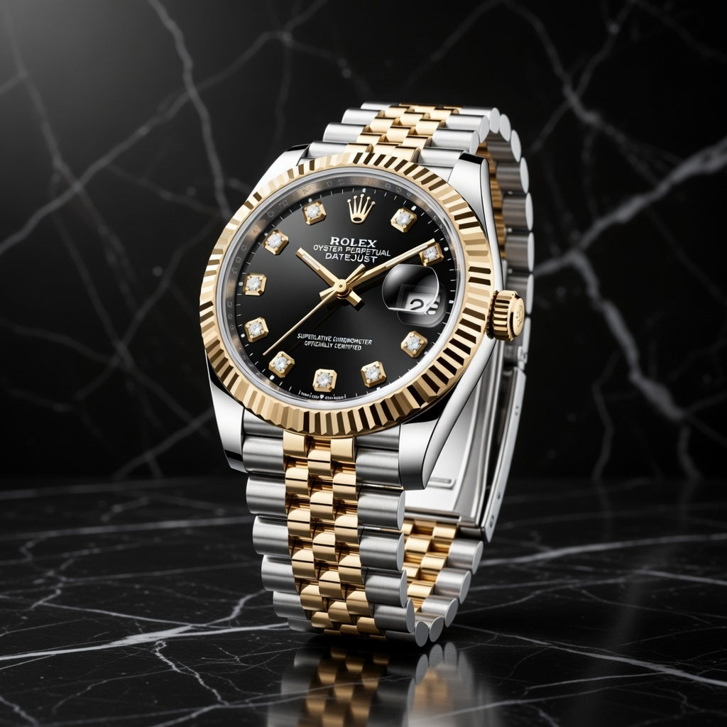Luxury Two-Tone Gold & Silver Date Watch – Classic Diamond-Style Dial