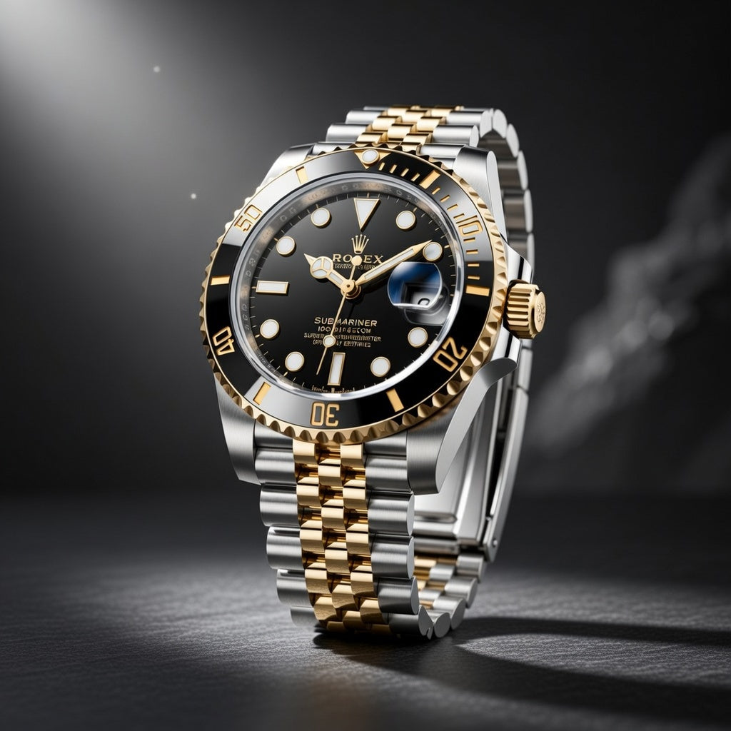 Luxury Two-Tone Automatic Dive Watch – Black Dial with Date Magnifier