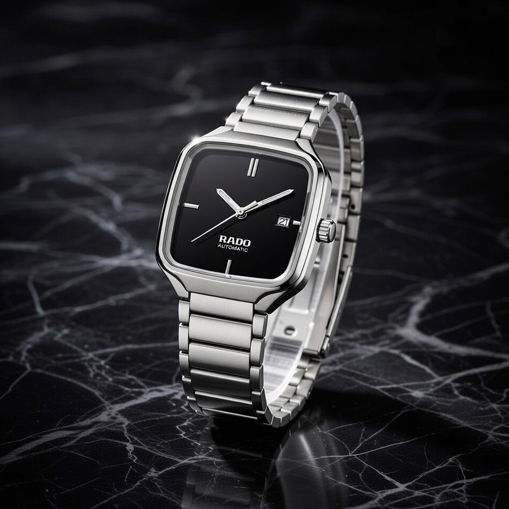Rado Automatic Square Watch – Silver & Black Edition