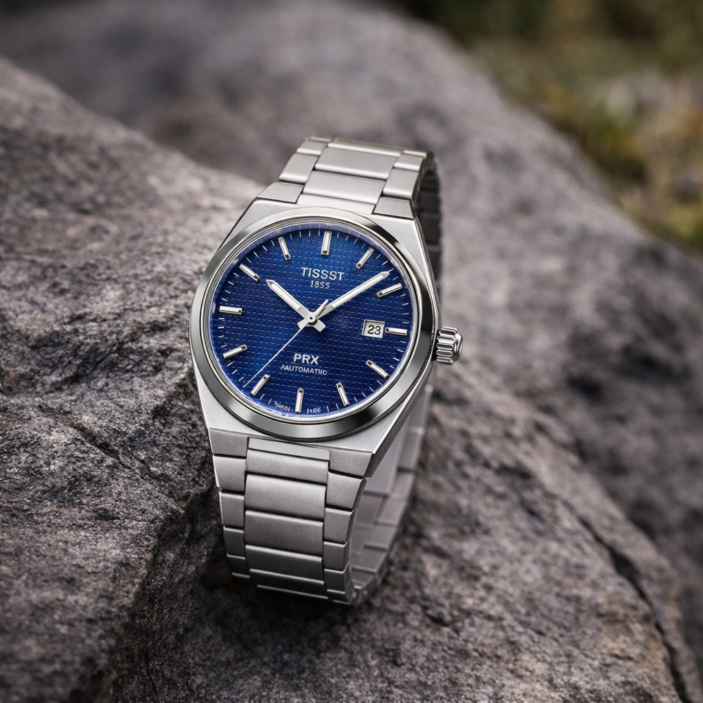 Luxury Blue Textured Dial Stainless Steel Watch – Automatic Style Edition