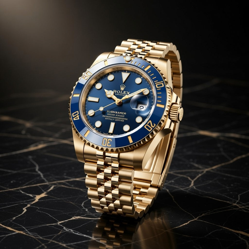 Luxury Gold Automatic Dive Watch – Blue Dial with Date Magnifier