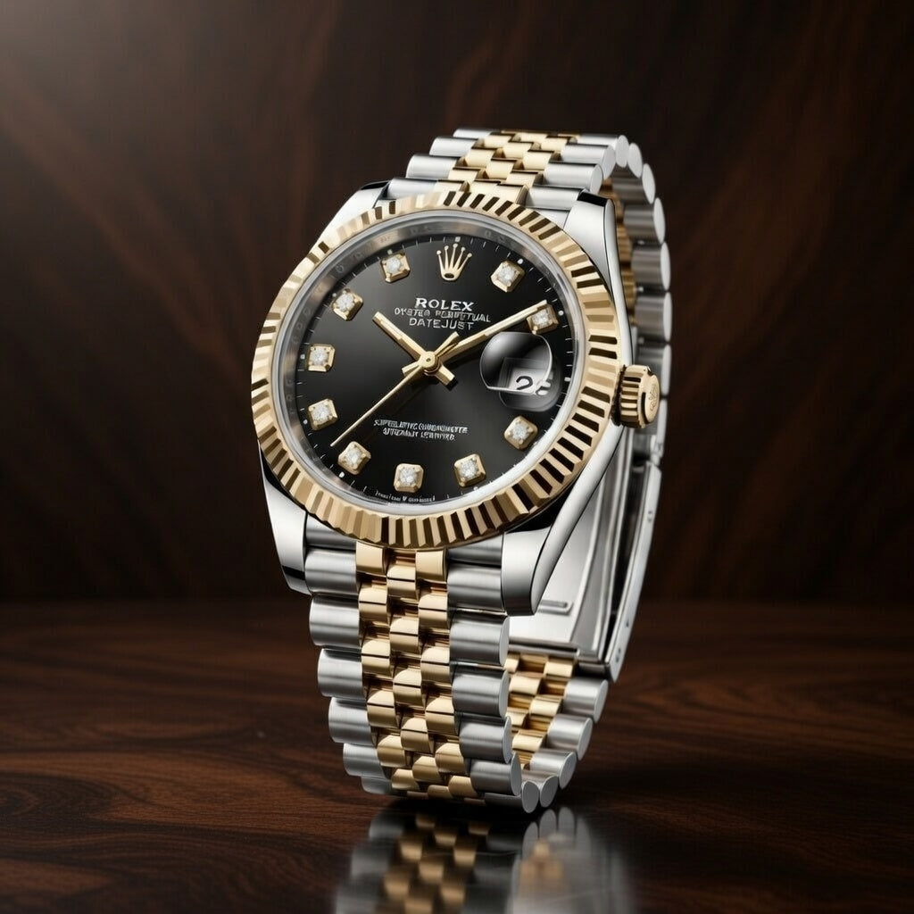 Luxury Two-Tone Gold & Silver Date Watch – Classic Diamond-Style Dial