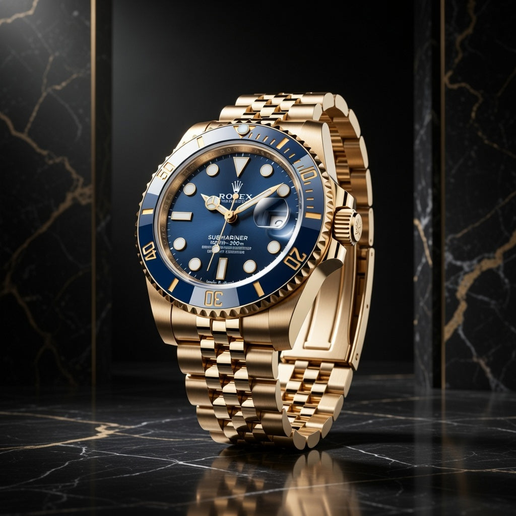 Luxury Gold Automatic Dive Watch – Blue Dial with Date Magnifier