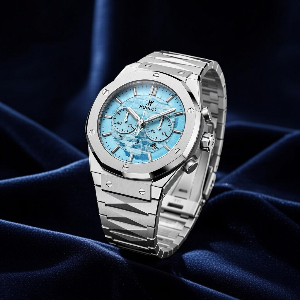 Luxury Ice Blue Chronograph Stainless Steel Watch – Premium Sports Design
