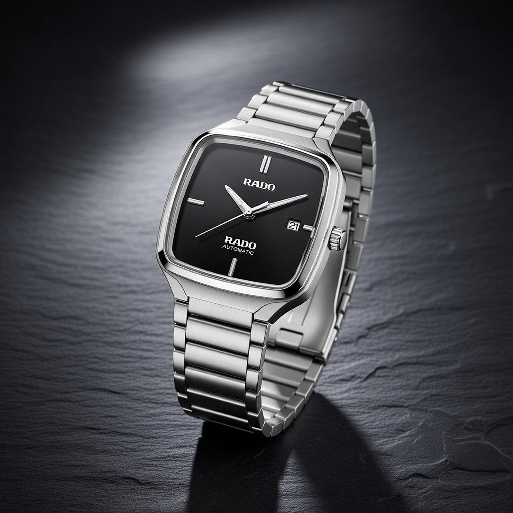 Rado Automatic Square Watch – Silver & Black Edition