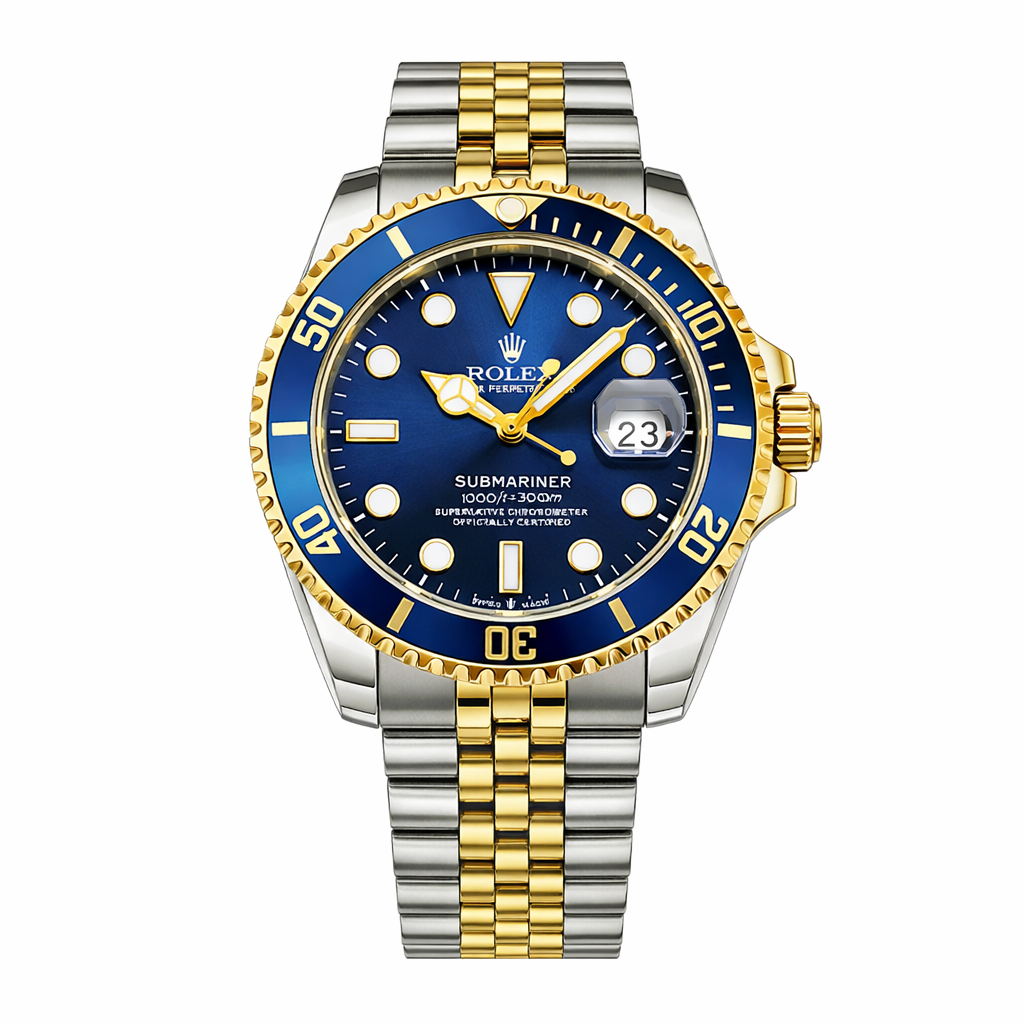 Luxury Two-Tone Automatic Dive Watch – Blue Dial & Gold Bezel