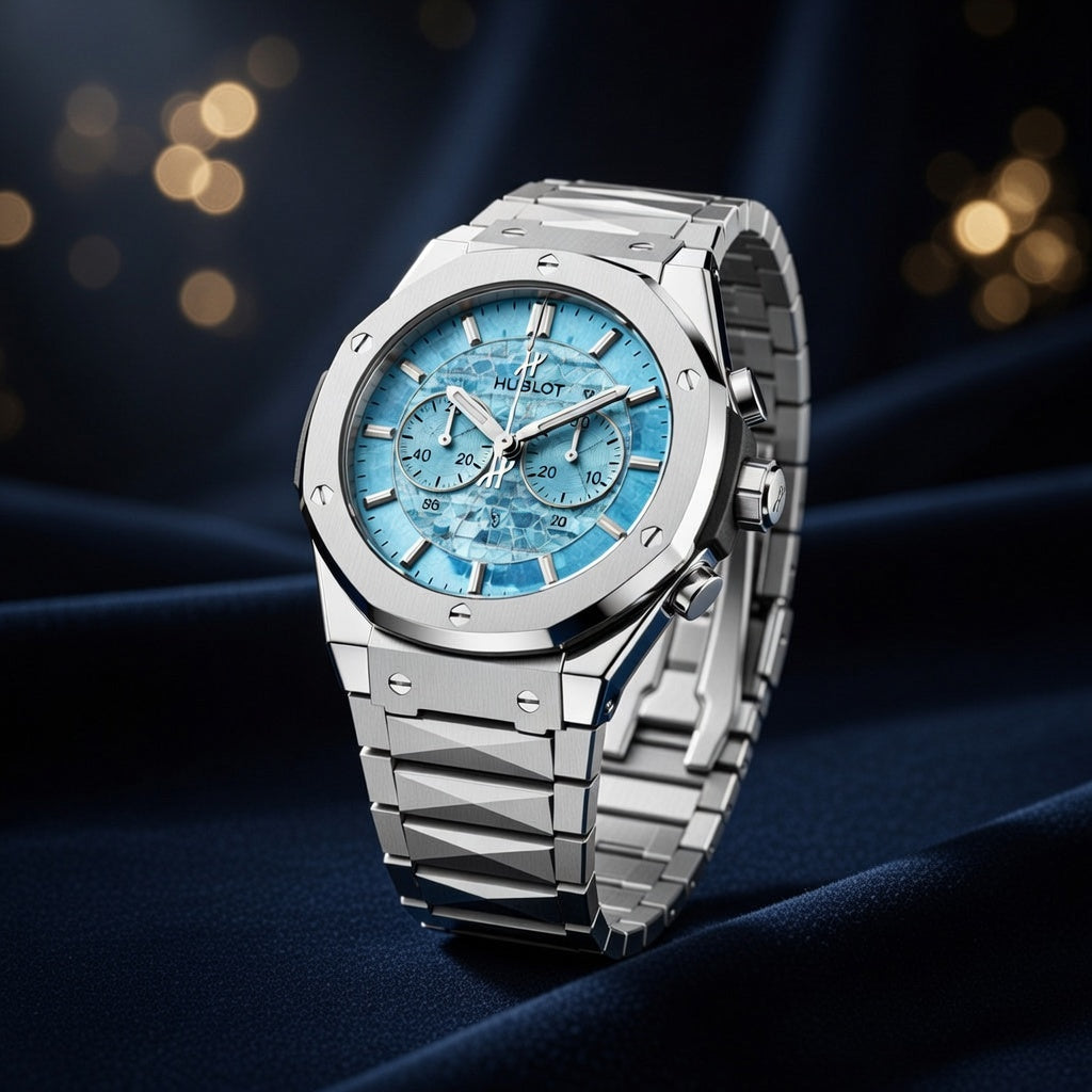 Luxury Ice Blue Chronograph Stainless Steel Watch – Premium Sports Design