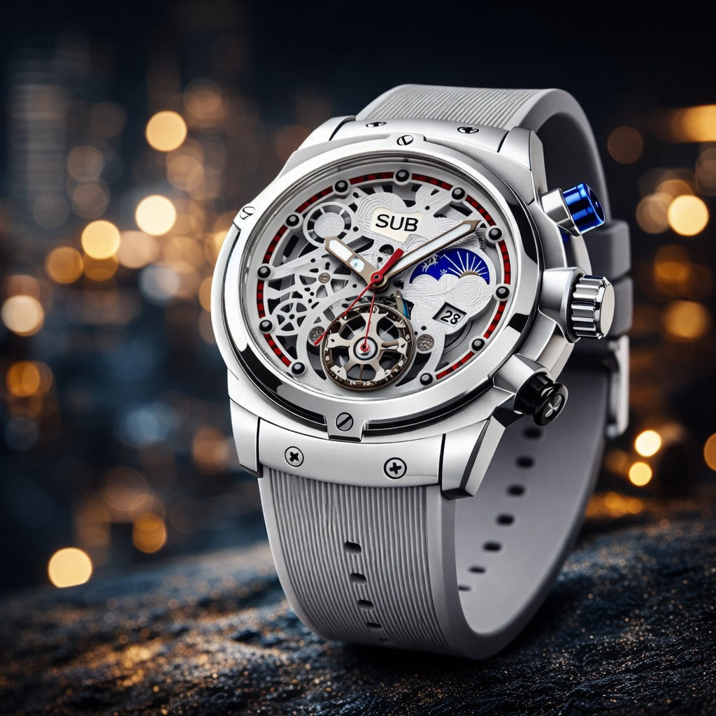 Luxury Skeleton Moonphase Men’s Watch – Stainless Steel Sports Edition
