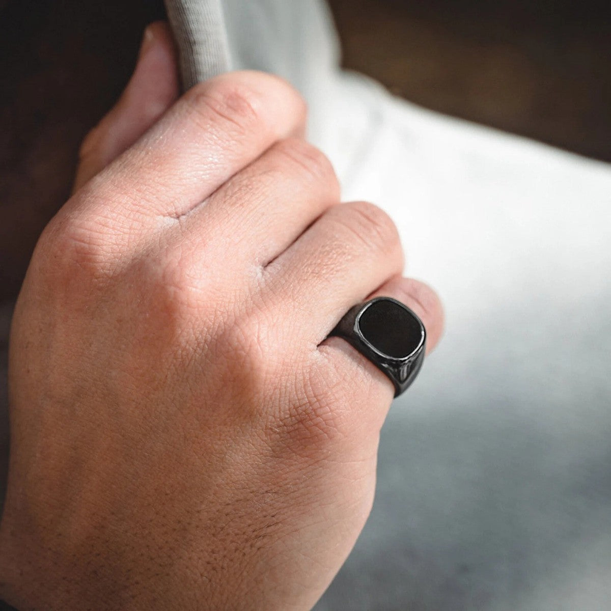 Minimalist Matte Black Signet Ring – Sleek Statement Ring for Men