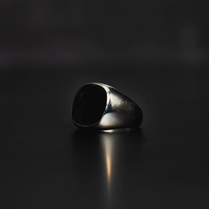 Minimalist Matte Black Signet Ring – Sleek Statement Ring for Men